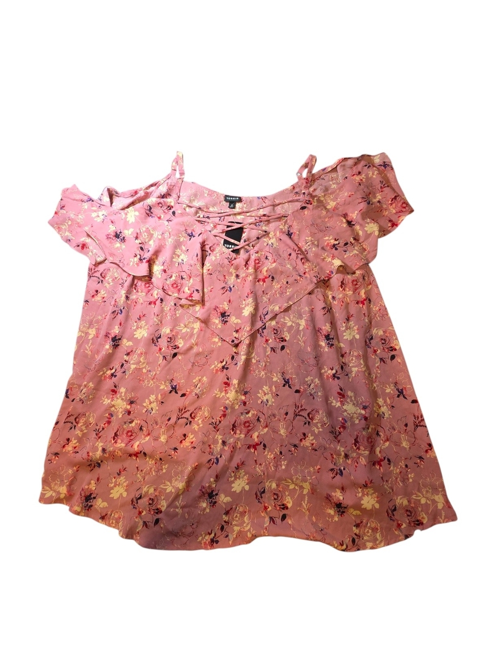 NWT Torrid Plus Size 6X 6 Dusty Rose Pink Floral Lace Up Cold Shoulder Blouse - Picture 2 of 10